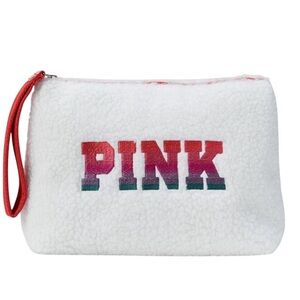 NWOT PINK Victoria's Secret Red and White Cosmetic Bag Sherpa Texture